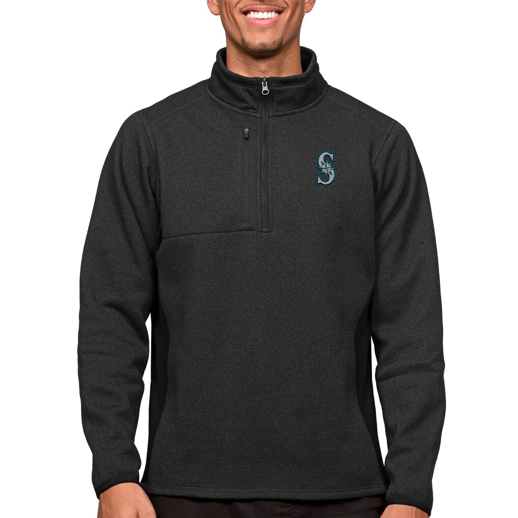 Seattle Mariners Antigua Course Quarter-Zip Pullover Top - Heathered Black