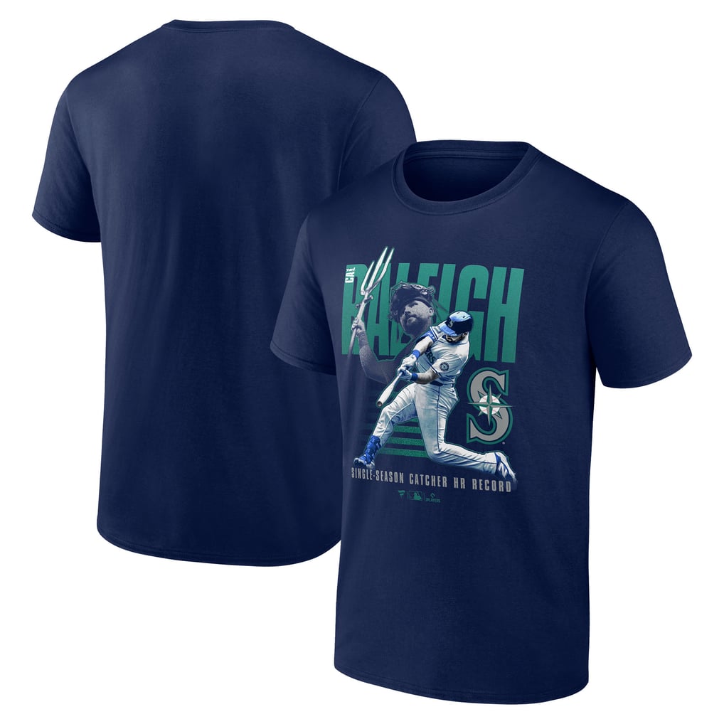 Cal Raleigh Tee Men's Seattle Mariners Cal Raleigh Navy Catcher Home Run Record T-Shirt