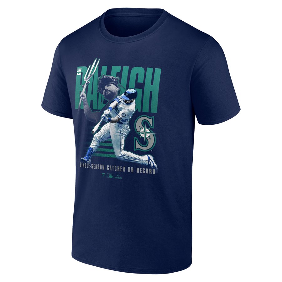 Cal Raleigh Tee Men's Seattle Mariners Cal Raleigh Navy Catcher Home Run Record T-Shirt