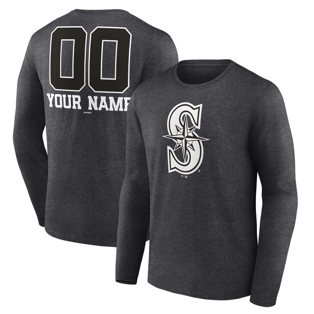 Seattle Mariners Personalized Monochrome Name & Number Long Sleeve T-Shirt - Charcoal
