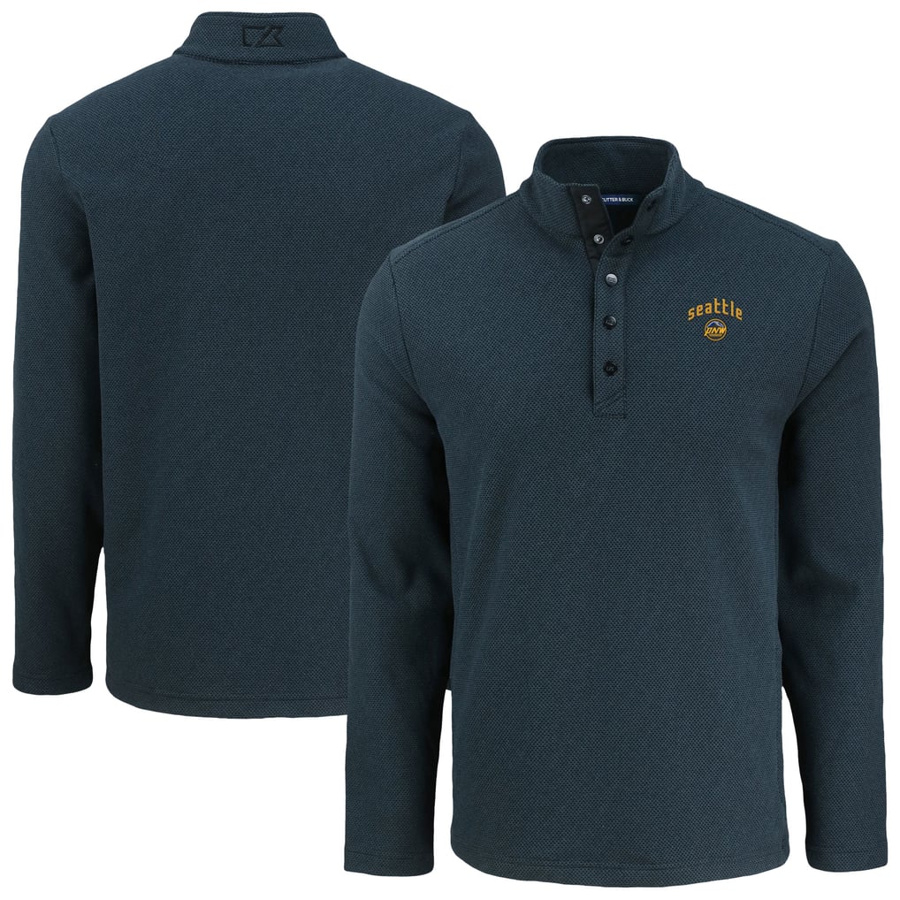Seattle Mariners Cutter & Buck Hunts Point Eco Textured Fleece Recycled Half-Snap Sweatshirt - Black