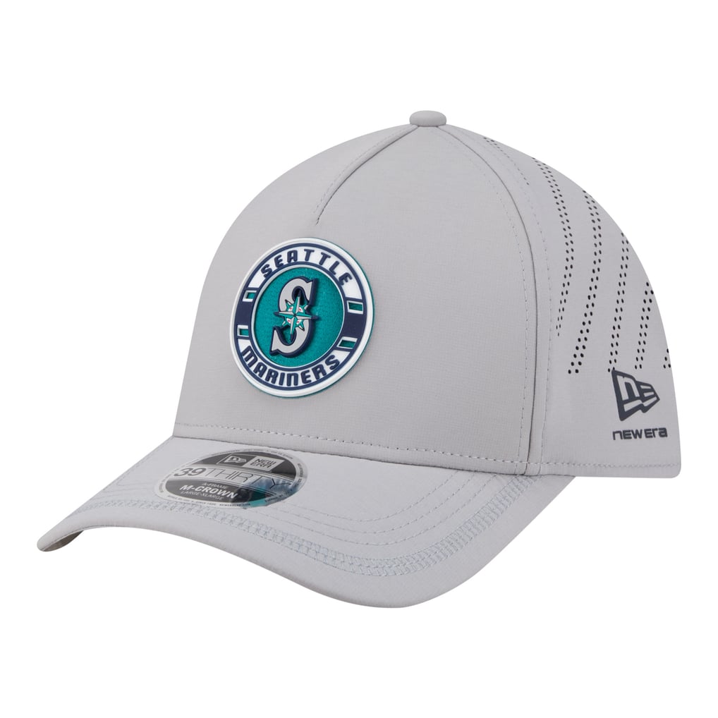 Seattle Mariners New Era Patch 39THIRTY A-Frame M-Crown Perforated Flex Hat - Gray