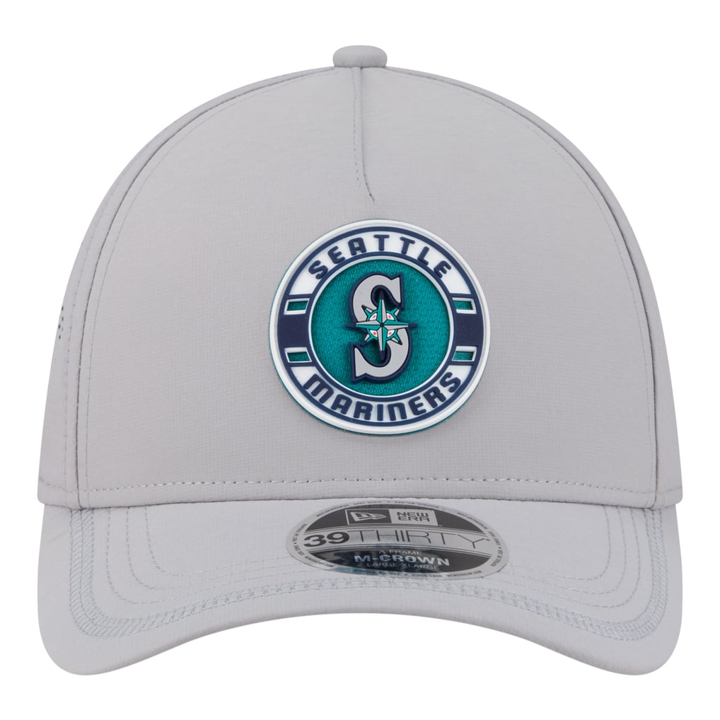 Seattle Mariners New Era Patch 39THIRTY A-Frame M-Crown Perforated Flex Hat - Gray