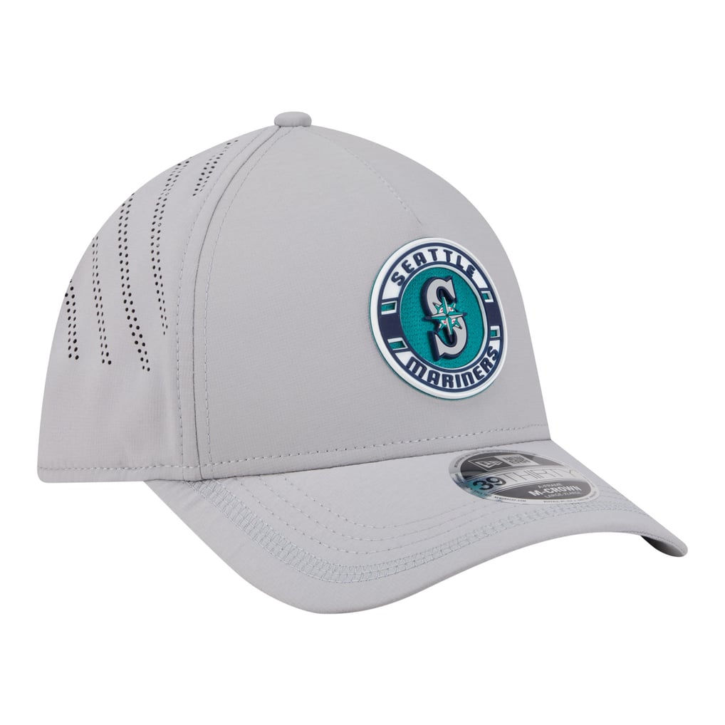 Seattle Mariners New Era Patch 39THIRTY A-Frame M-Crown Perforated Flex Hat - Gray