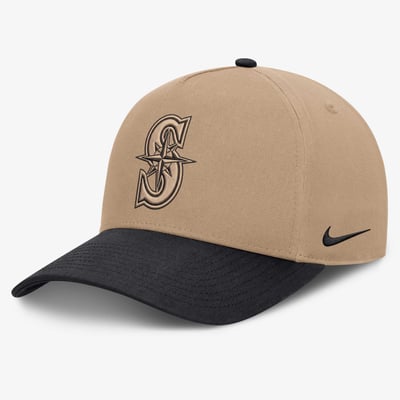 Seattle Mariners Nike Primetime Dri-FIT Pinched Crown Adjustable Hat - Natural/Black