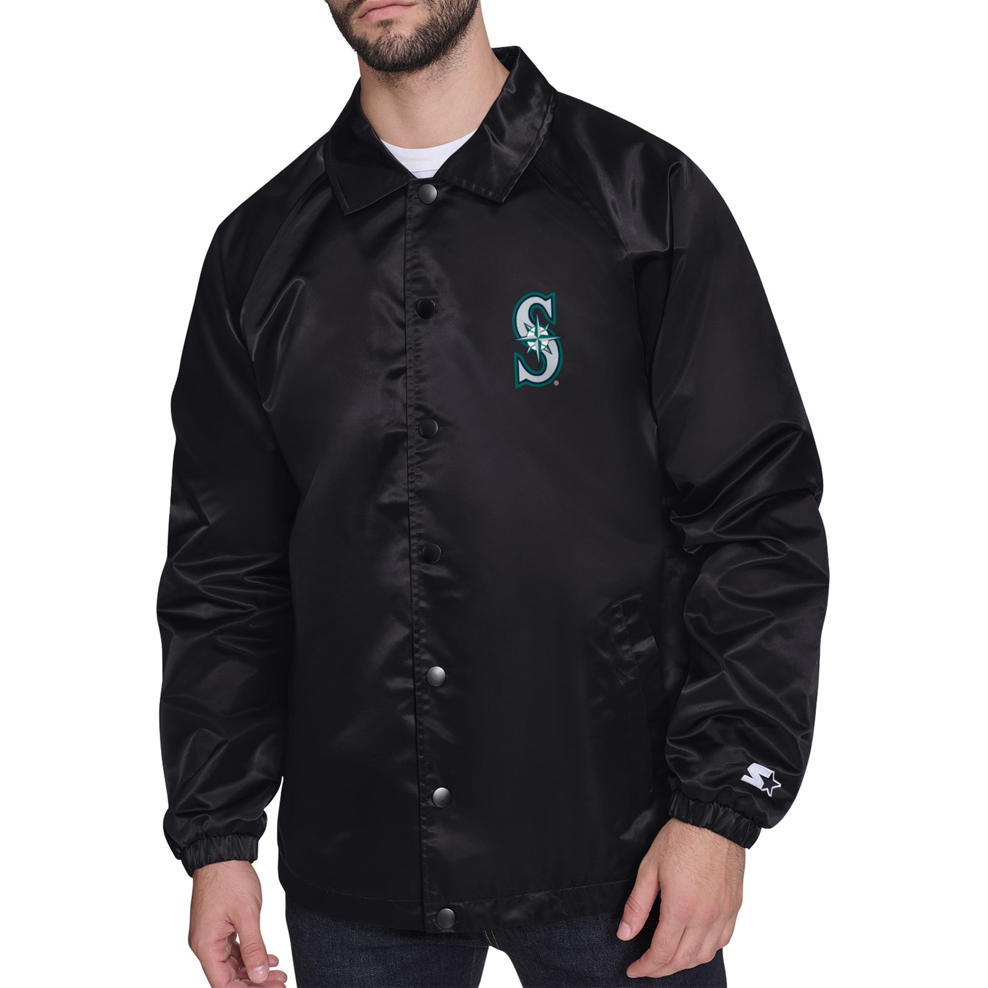 Men's Seattle Mariners Starter Black Retro Logo Raglan Coaches Full ...