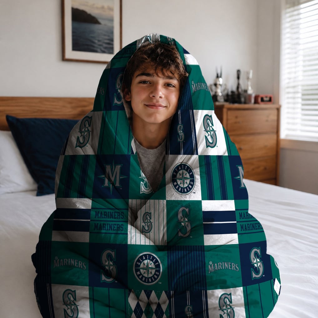Seattle Mariners Pegasus Patchwork Plaid Three-Piece Full/Queen Bed in a Bag Set