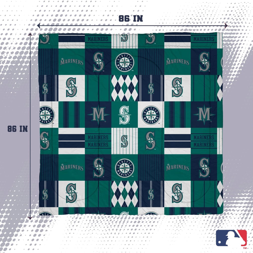 Seattle Mariners Pegasus Patchwork Plaid Three-Piece Full/Queen Bed in a Bag Set