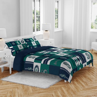 Seattle Mariners Pegasus Patchwork Plaid Three-Piece Full/Queen Bed in a Bag Set