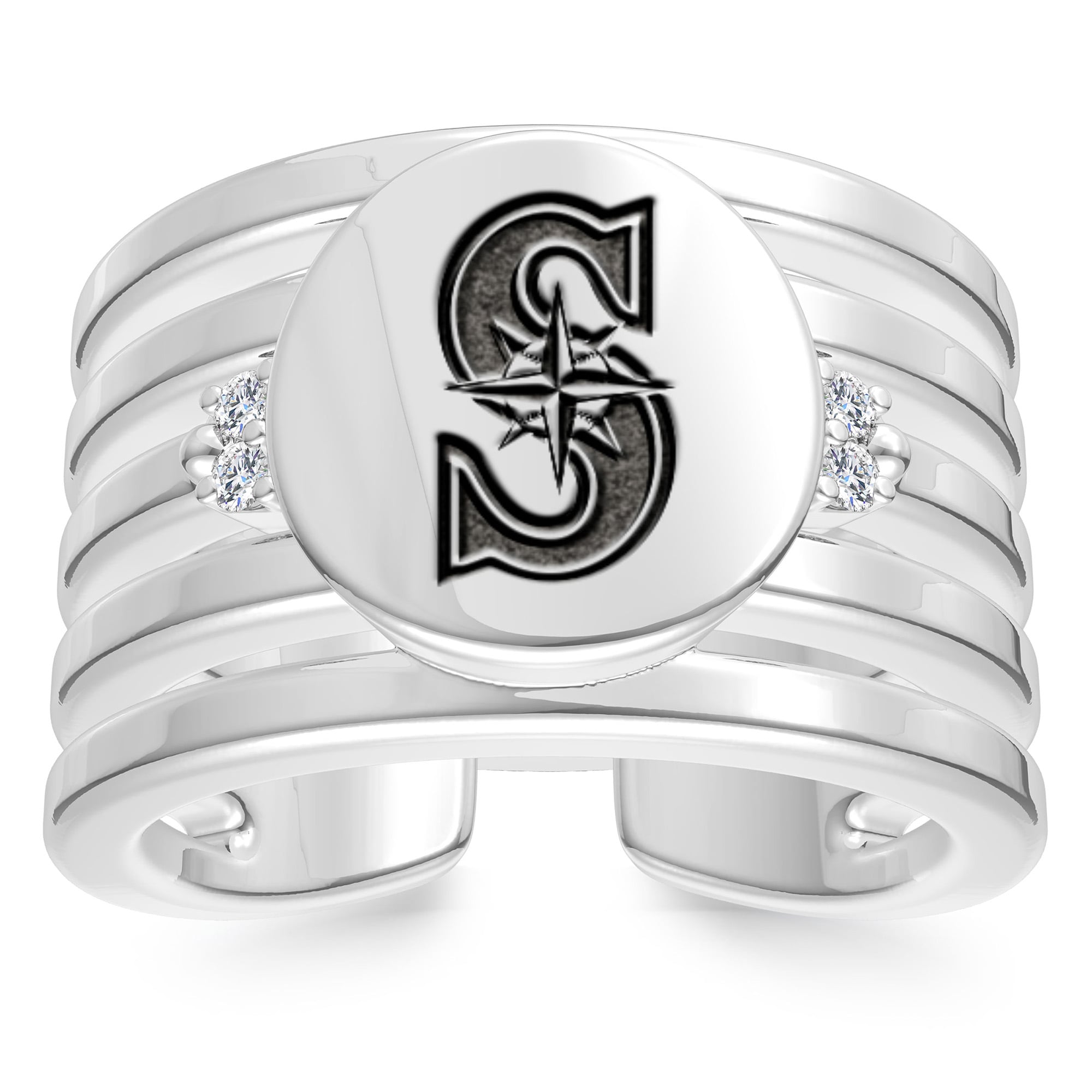 Seattle Mariners Bixler's Women's Logo Engraved Multiband Cuff Ring