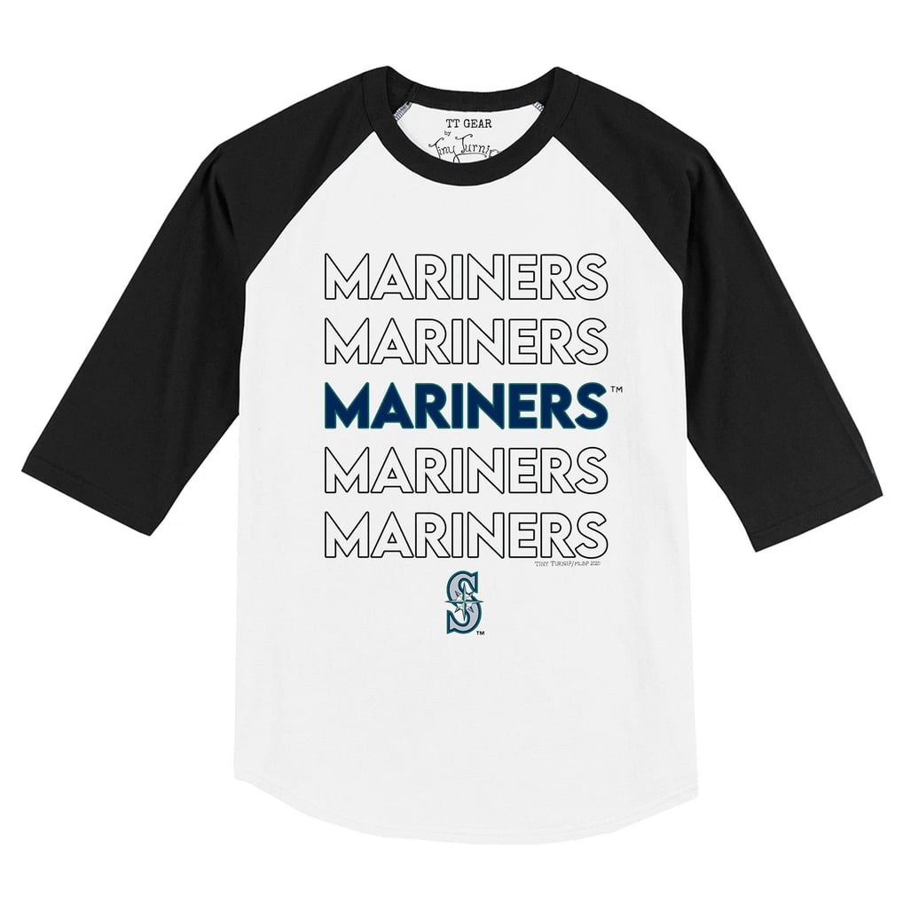 Seattle Mariners Tiny Turnip Toddler Stacked Raglan 3/4 Sleeve T-Shirt - White/Black