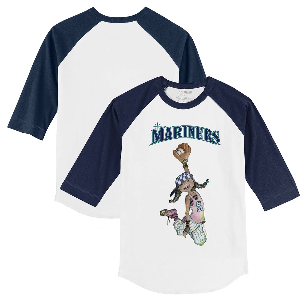 Seattle Mariners Tiny Turnip Toddler Jada 3/4-Sleeve Raglan T-Shirt - White/Navy