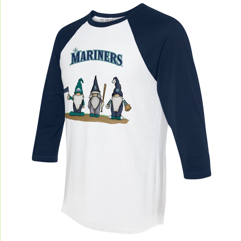 Seattle Mariners Tiny Turnip Unisex Gnomes 3/4-Sleeve Raglan T-Shirt - White/Navy