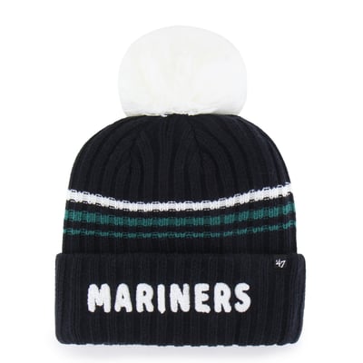 Seattle Mariners '47 Women's Fuzzy Script Cuffed Knit Hat with Pom - Navy