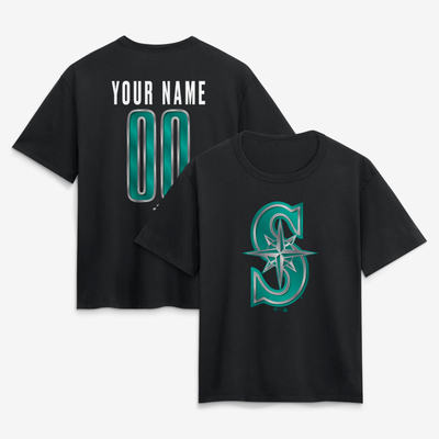 Seattle Mariners Women's Forged Mascot Personalized Name & Number T-Shirt - Black