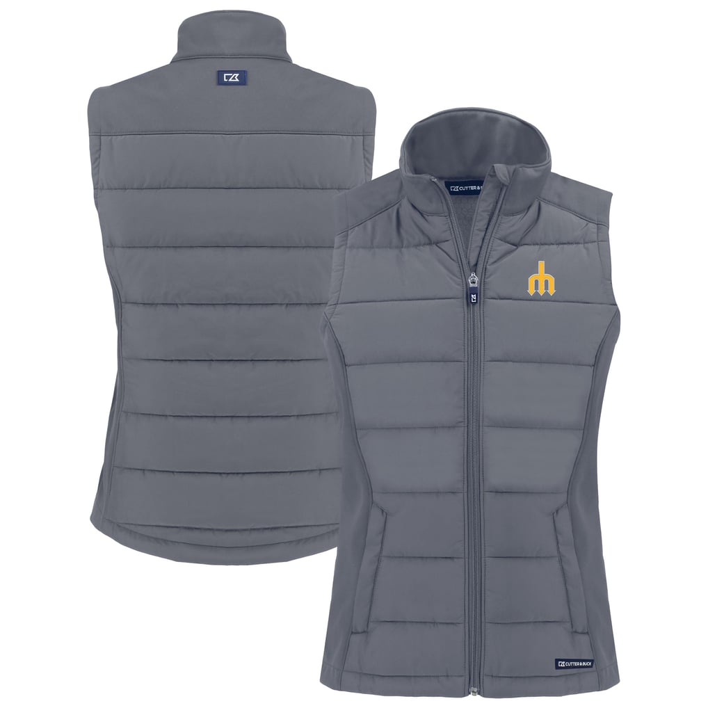 Seattle Mariners Cutter & Buck Women's  Evoke Hybrid Eco PrimaLoft Softshell Recycled Full-Zip Vest - Charcoal