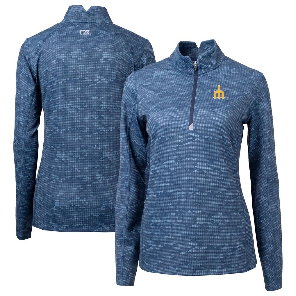 Seattle Mariners Cutter & Buck Women's  Traverse Camo Print Stretch Quarter-Zip Top - Navy