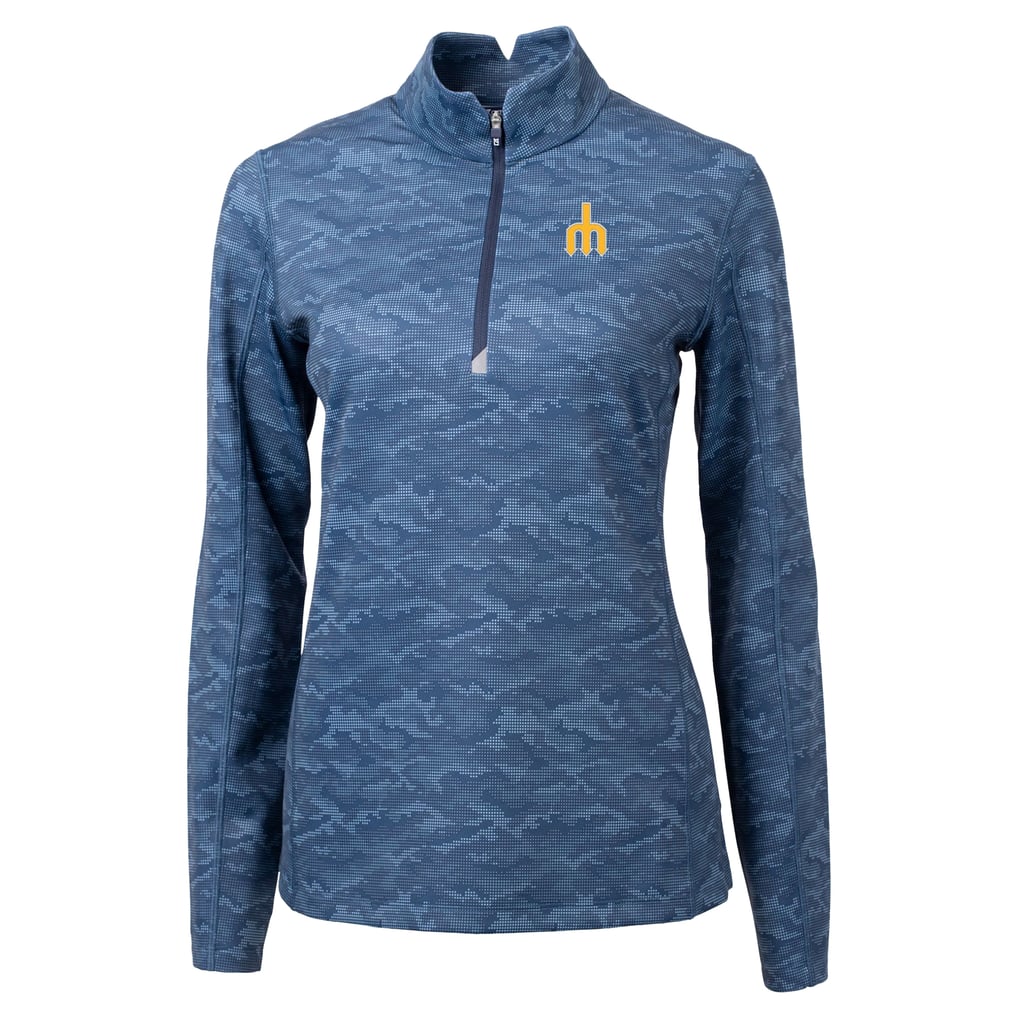 Seattle Mariners Cutter & Buck Women's  Traverse Camo Print Stretch Quarter-Zip Top - Navy