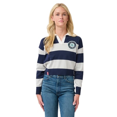 Seattle Mariners Lusso Women's Silvia Boxy Rugby V-Neck Sweater - Navy/Gray