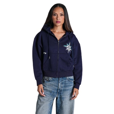  Seattle Mariners The Wild Collective Women's Hello Kitty Cropped Full-Zip Hoodie - Navy