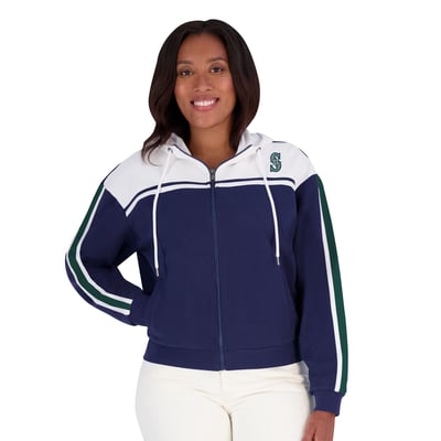 Seattle Mariners WEAR by Erin Andrews Women's Color Blocked Full-Zip Hoodie - Navy/White