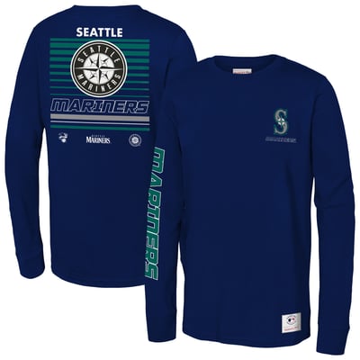 Seattle Mariners Mitchell & Ness Youth Triple Play Long Sleeve T-Shirt - Navy