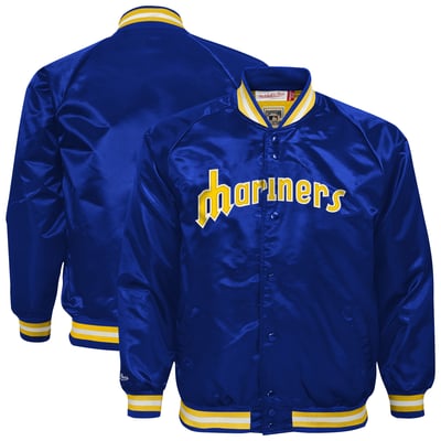 Seattle Mariners Mitchell & Ness Youth Lightweight Full-Snap Satin Jacket - Royal
