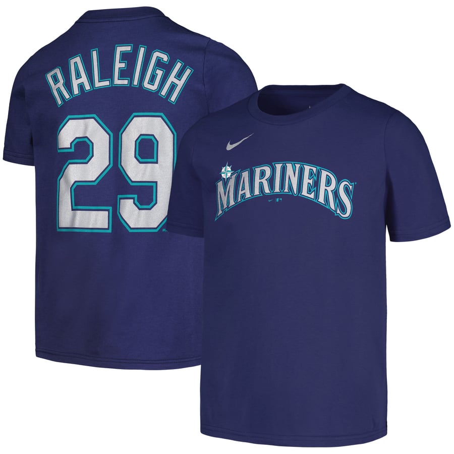 Number Raleigh Youth Seattle Mariners Cal Raleigh Nike Navy Player Name & Number T-Shirt