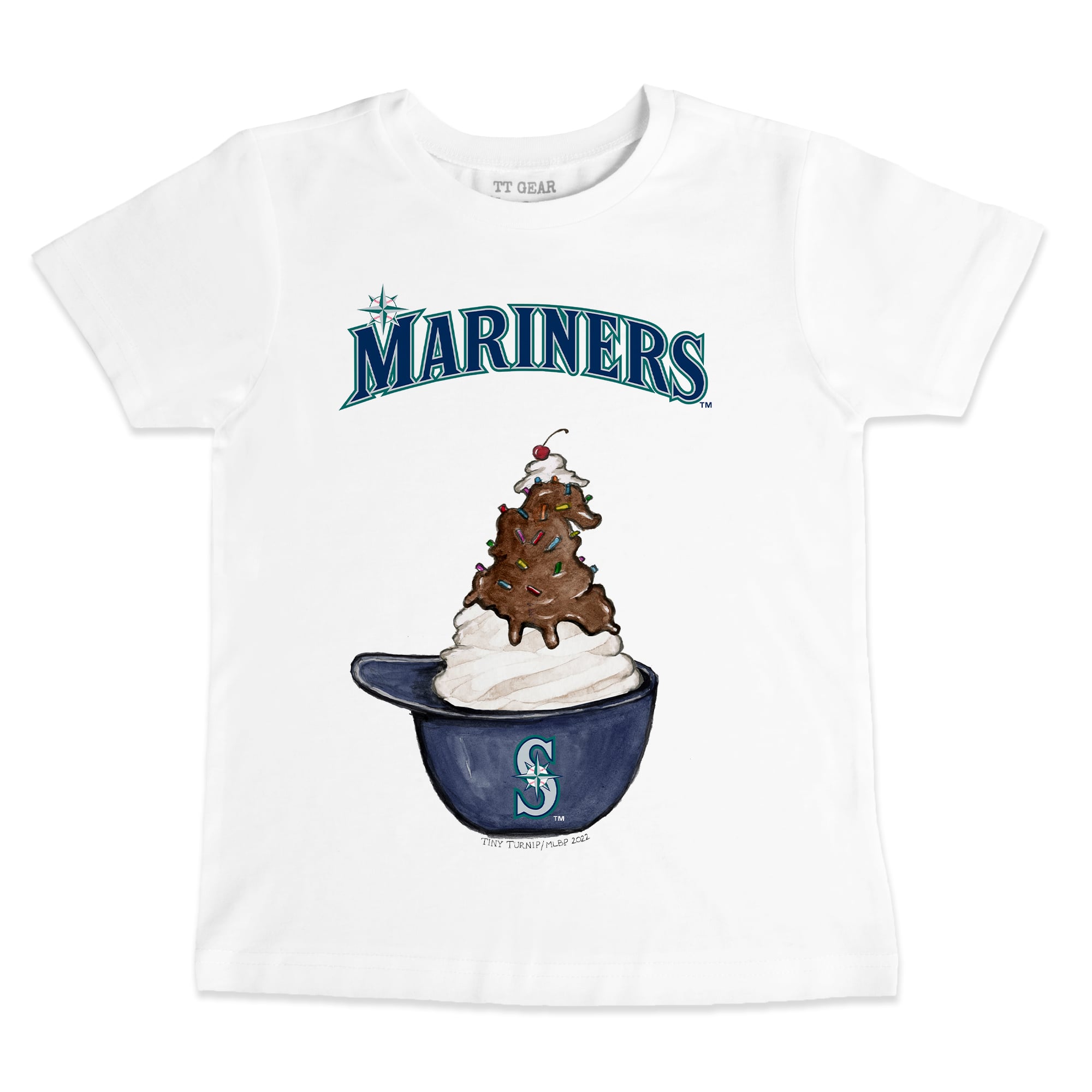 Youth Seattle Mariners Tiny Turnip White Sundae Helmet T-Shirt