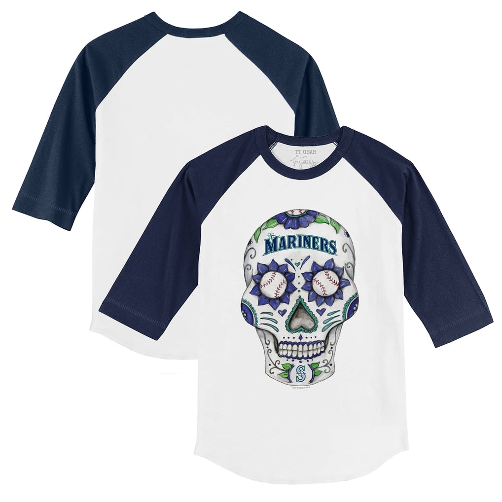 Seattle Mariners Tiny Turnip Youth Sugar Skull 3/4-Sleeve Raglan T-Shirt - White/Navy