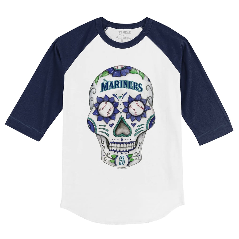 Seattle Mariners Tiny Turnip Youth Sugar Skull 3/4-Sleeve Raglan T-Shirt - White/Navy