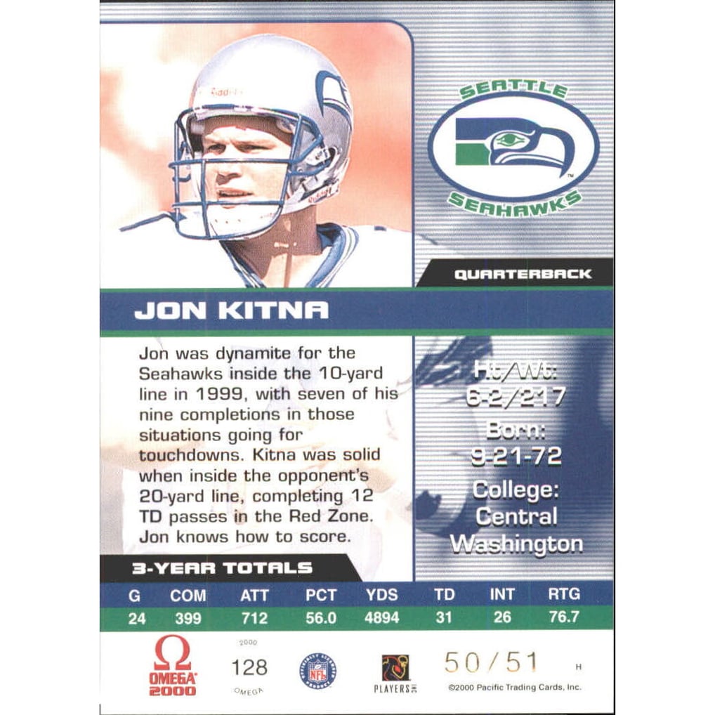2000 Pacific Omega Copper #128 Jon Kitna