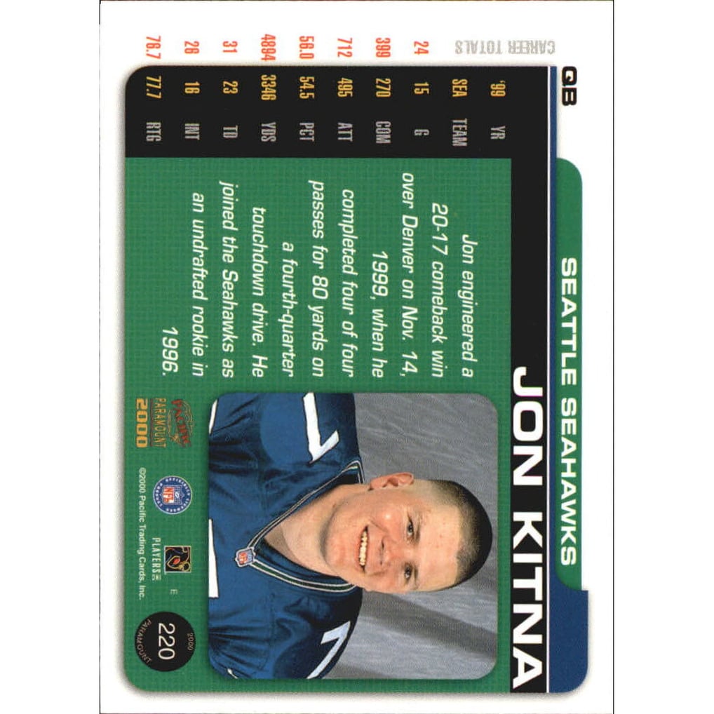 2000 Paramount Platinum Blue #220 Jon Kitna