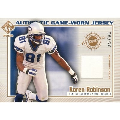 2002 Private Stock Game Worn Jerseys Patches #112 Koren Robinson/91