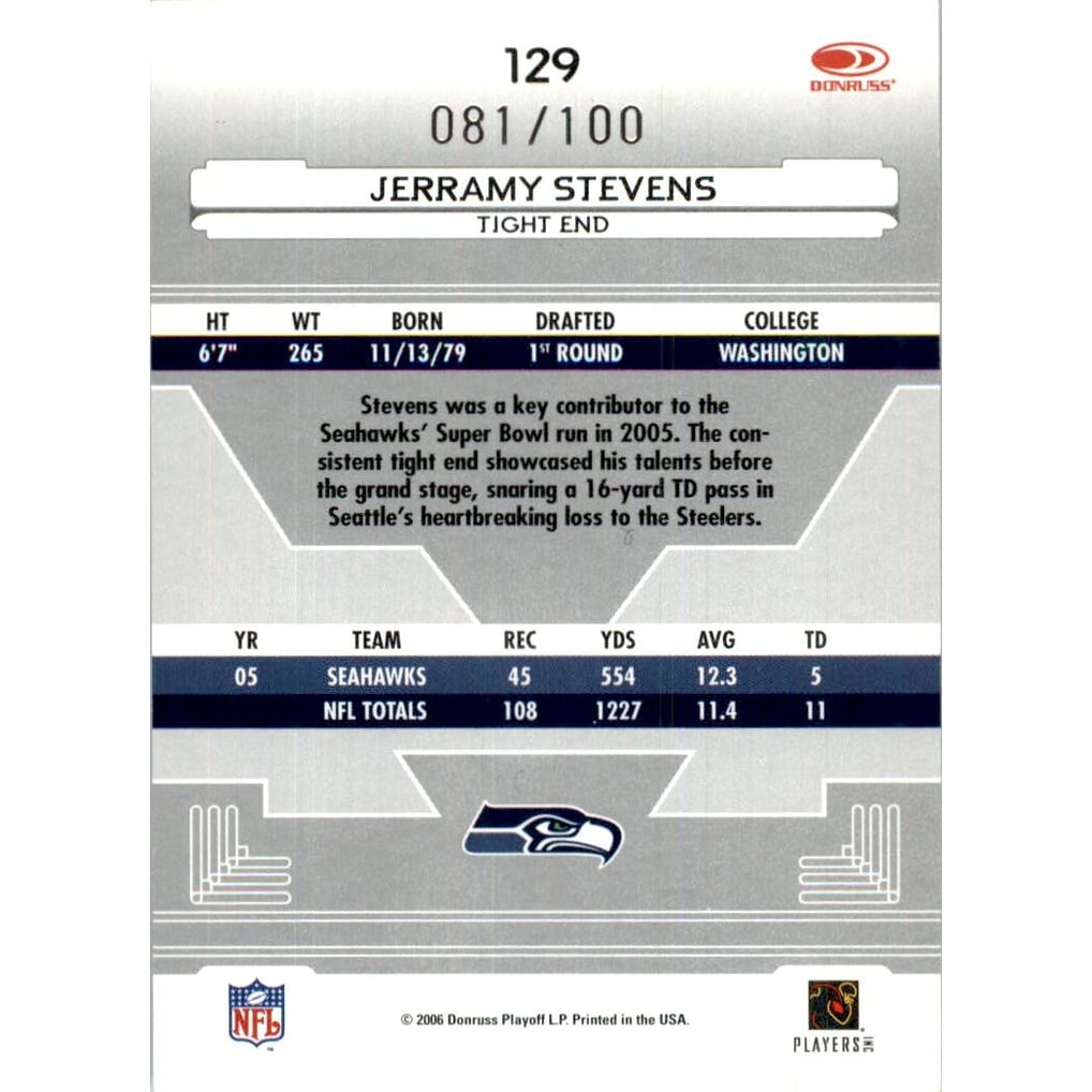 2006 Leaf Certified Materials Mirror Red #129 Jerramy Stevens