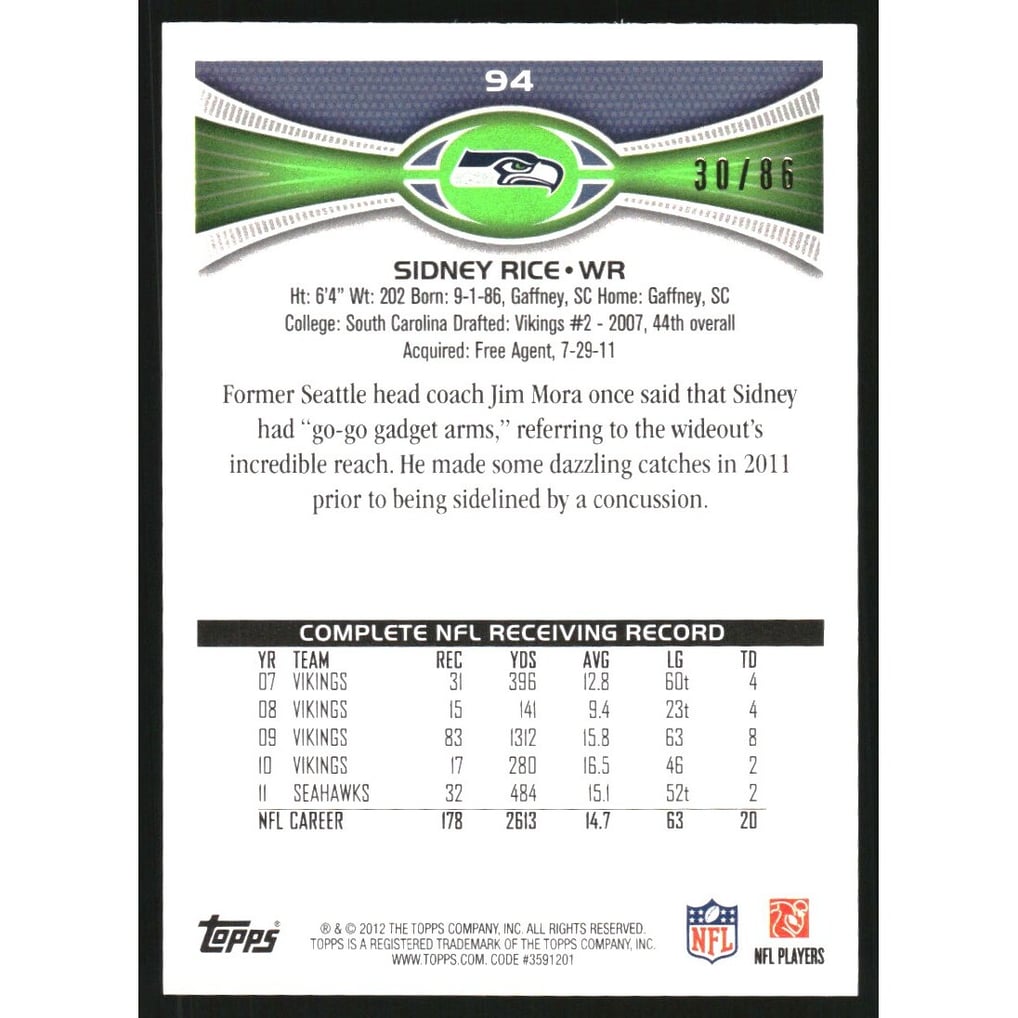 2012 Topps Orange #94 Sidney Rice