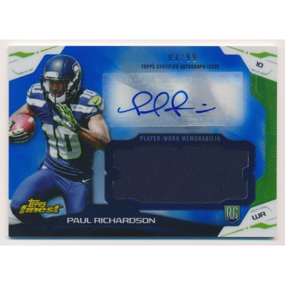 2014 Finest Jumbo Jersey Autographs Blue Refractors #AJRPG Paul Richardson