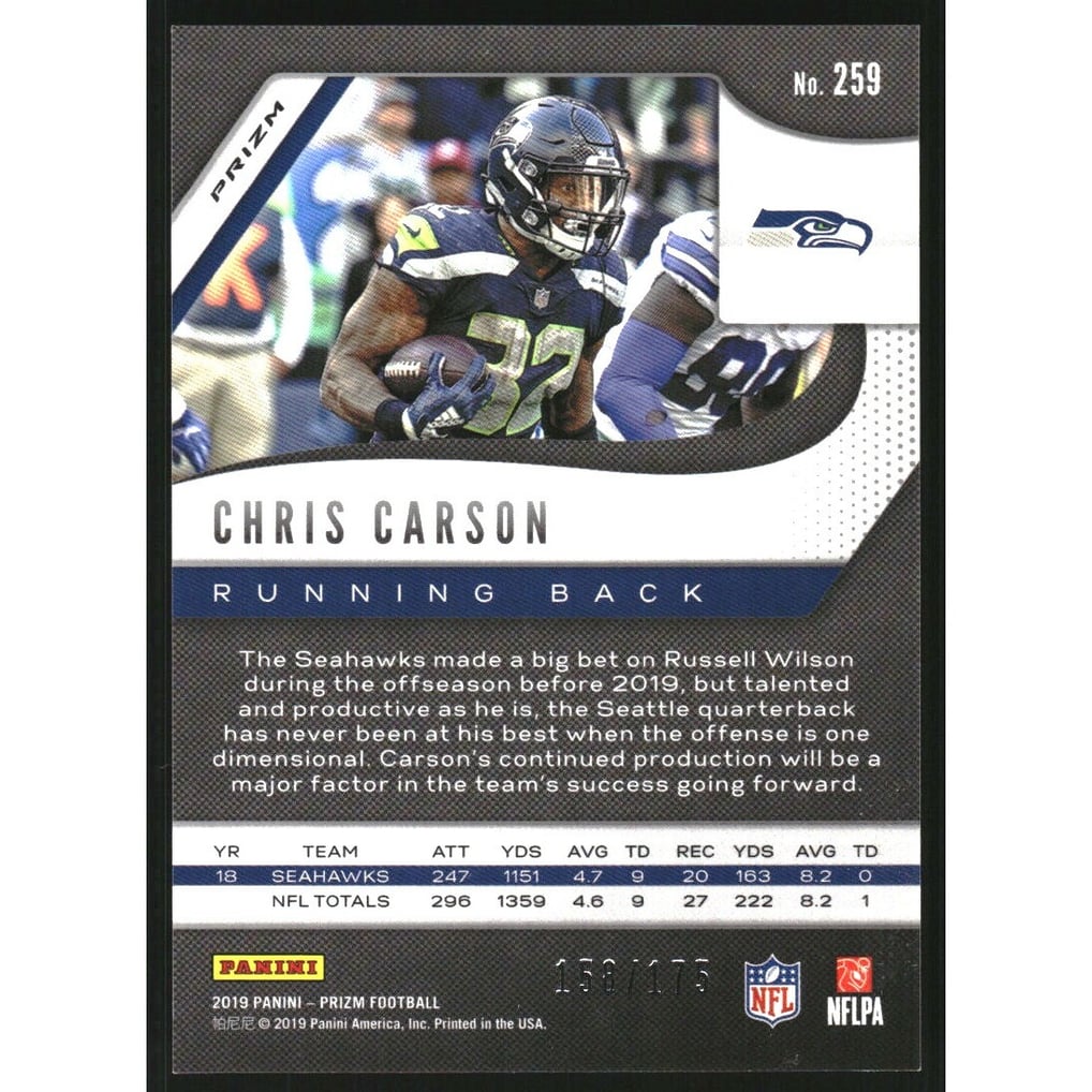 2019 Panini Prizm Prizms Hyper #259 Chris Carson