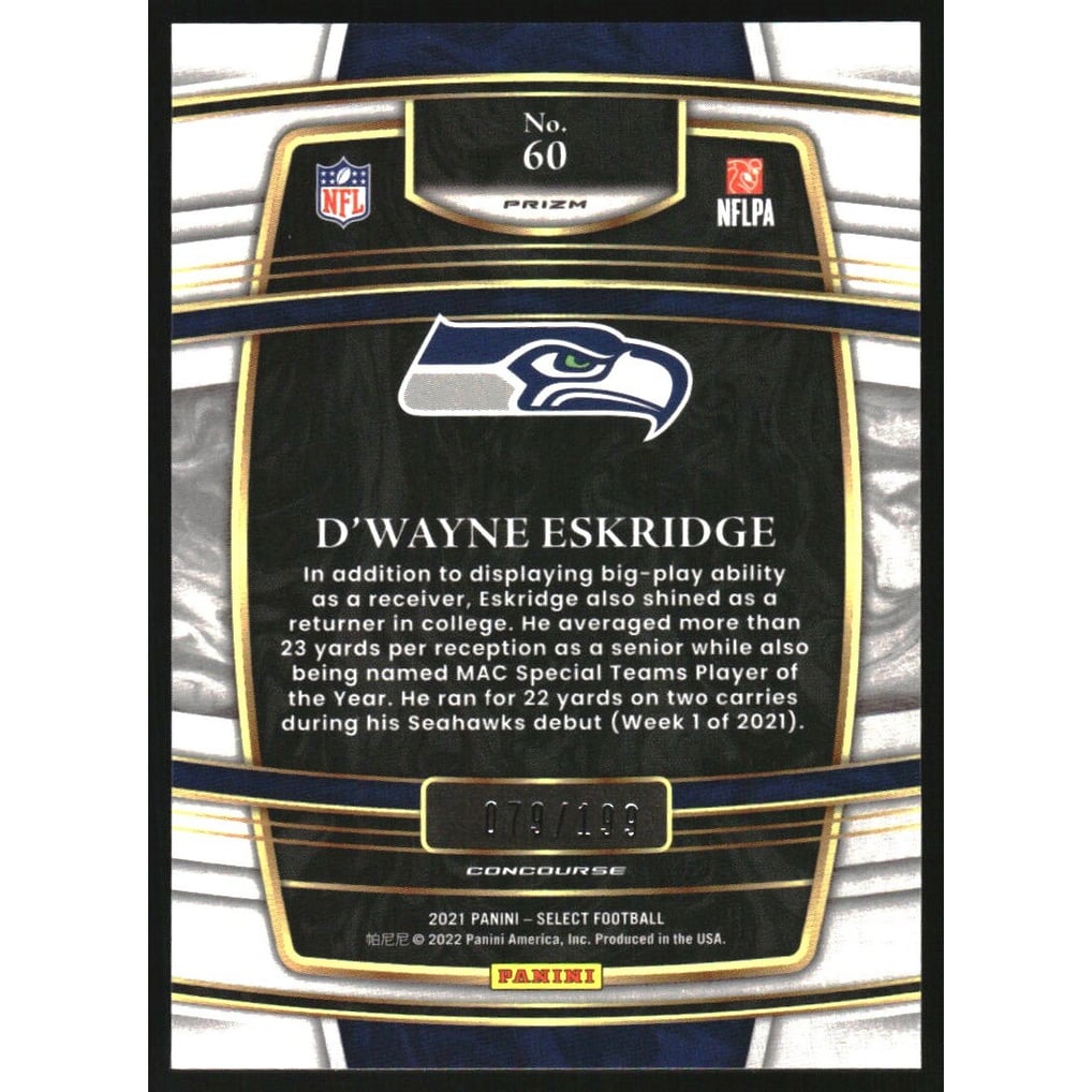 2021 Select Prizm Blue #60 D'Wayne Eskridge
