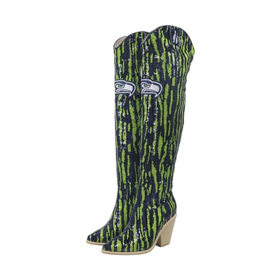  Seattle Seahawks FABGATING by Cuce Over-the-Knee Two-Tone Sequin Boots