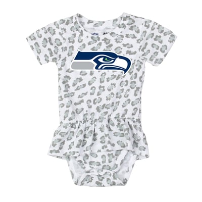  Seattle Seahawks Wes & Willy Girls Infant Leopard Print Ruffled Romper - White