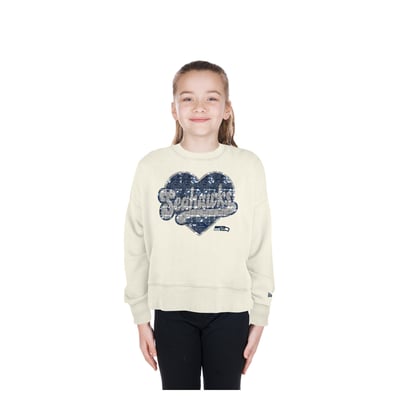  Seattle Seahawks New Era Girls Youth Flip Sequin Crewneck Sweatshirt - Light Beige