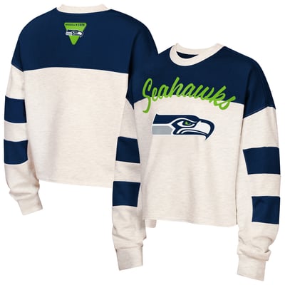 Seattle Seahawks Outerstuff Girls Youth Dynasty Terry Sweatshirt - Cream/College Navy