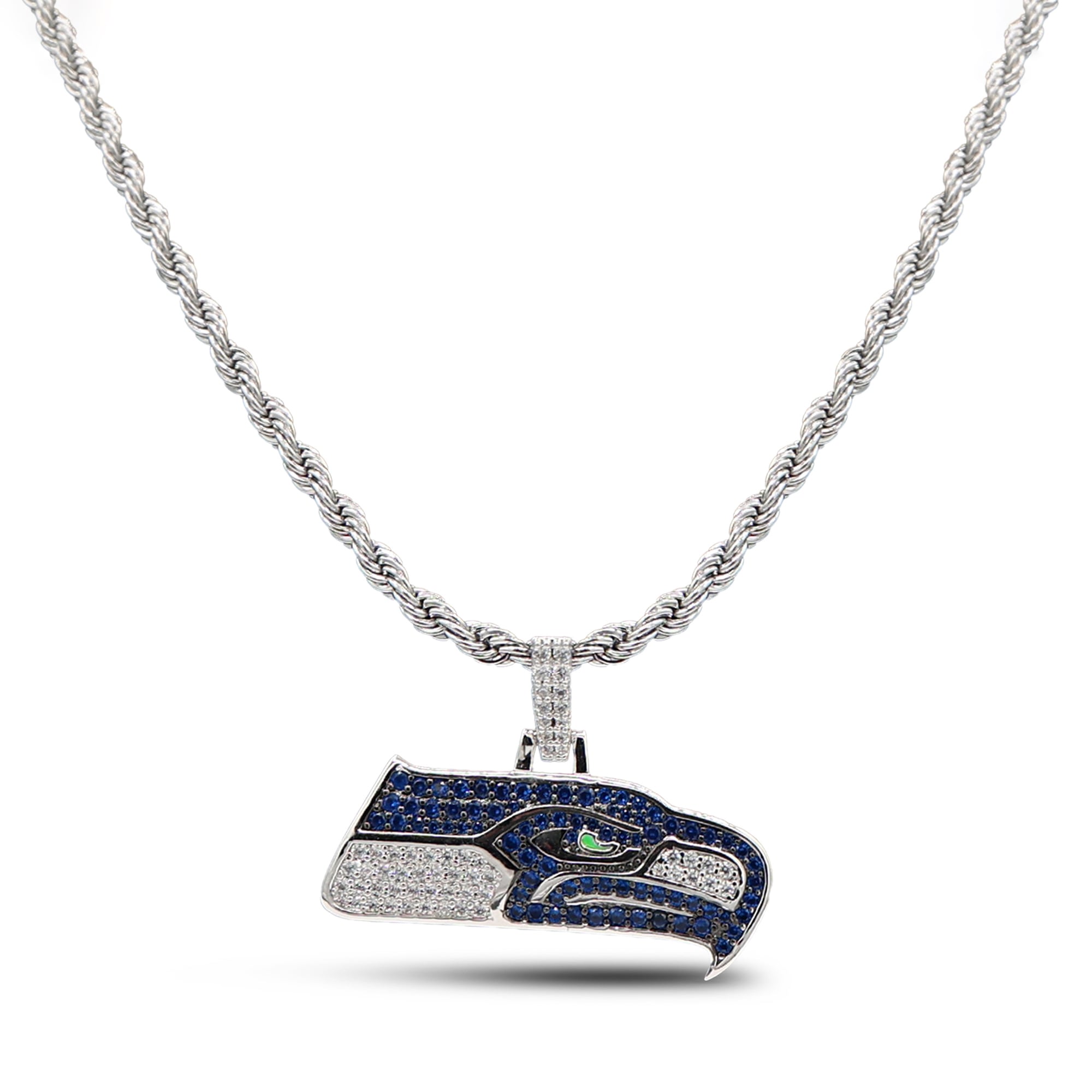 GLD Seattle Seahawks 14K White Gold Logo Pendant & Rope Chain