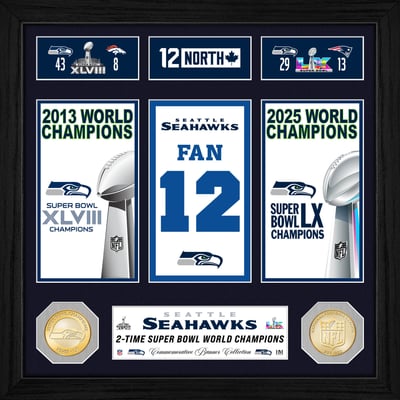 Seattle Seahawks Highland Mint 2-Time Super Bowl Champions Banner Collection Bronze Coin Photo Mint