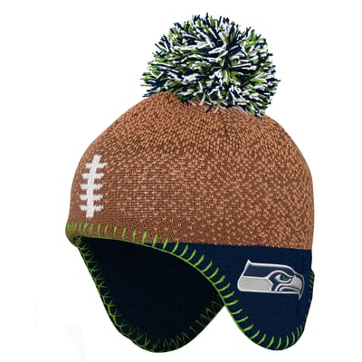 Seattle Seahawks Outerstuff Infant Football Head Knit Hat with Pom - Brown