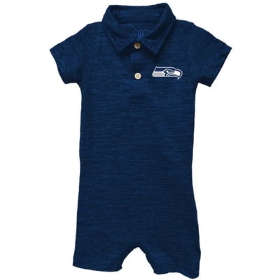 Seattle Seahawks Wes & Willy Infant Short Leg Cloudy Yarn Polo Romper - College Navy