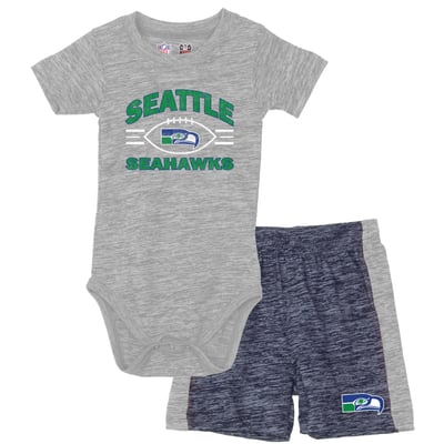 Seattle Seahawks Wes & Willy Infant Cloudy Yard Hopper Bodysuit & Shorts Set - Gray/Navy