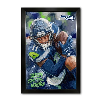 Jaxon Smith-Njigba Seattle Seahawks 27" x 39" Framed Football Player Action Portrait – Artist Series Print