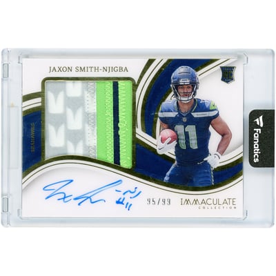 Jaxon Smith-Njigba Seattle Seahawks Autographed 2023 Panini Immaculate Collection Jumbo Quad-Color Relic #PP-JSN #95/99 Rookie Card